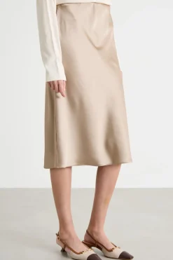 Gonna midi in raso - Beige