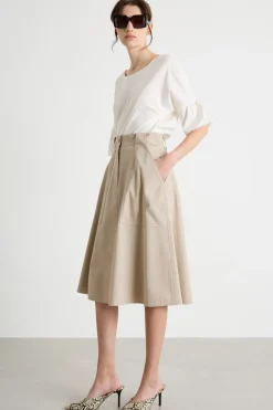 Gonna midi in twill - Beige