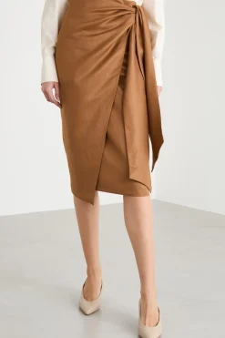 Gonna midi in twill con fusciacca - Marrone