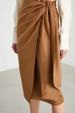 Gonna midi in twill con fusciacca - Marrone
