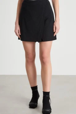 Gonna pantalone in jersey gessato - Nero