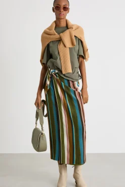 Gonna pareo con pannello - Verde Marrone Rosa
