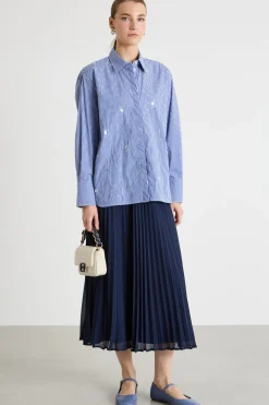 Gonna plissé in georgette - Blu