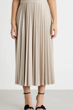 Gonna plissé in jersey laminato - Beige