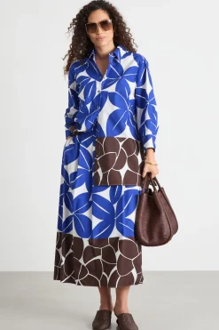 Gonna stampata con cintura - Bianco Blu Marrone