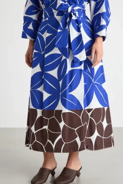 Gonna stampata con cintura - Bianco Blu Marrone