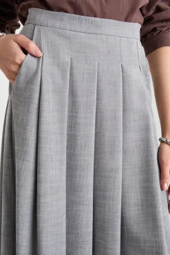Gonna svasata con pieghe cucite - Grigio