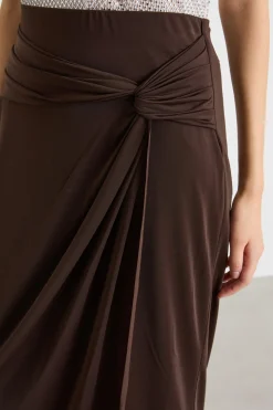 Gonna tubino con drappeggio - Marrone