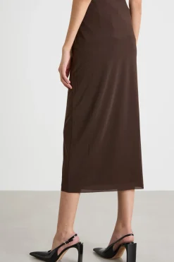 Gonna tubino con drappeggio - Marrone