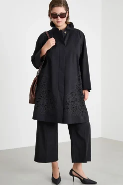 Impermeabile in twill antigoccia con ricamo - Nero