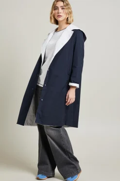 Impermeabile reversibile in tela - Blu Bianco