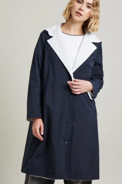 Impermeabile reversibile in tela - Blu Bianco