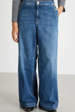 Jeans ampio con bottoni in stile marinière - Blu