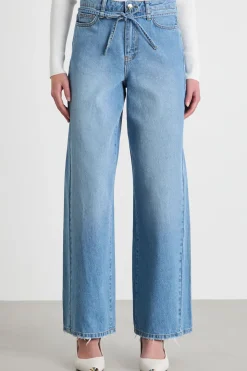Jeans ampio con cintura - Azzurro