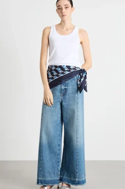Jeans ampio con impunture - Azzurro