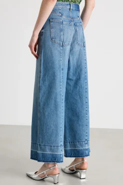Jeans ampio con impunture - Azzurro