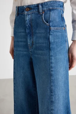 Jeans ampio con impunture - Blu