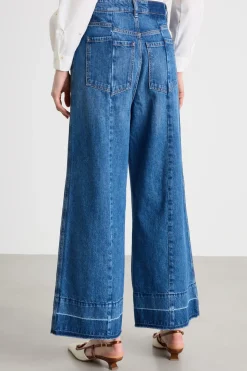 Jeans ampio con impunture - Blu