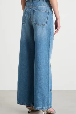 Jeans ampio con strass - Azzurro