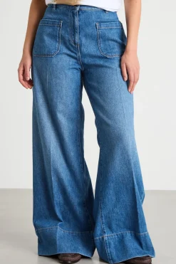 Jeans a palazzo con tasche applicate - Blu