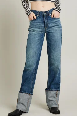 Jeans con maxi risvolto - Blu Denim
