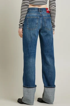 Jeans con maxi risvolto - Blu Denim