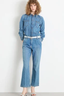 Jeans con piega stirata - Azzurro