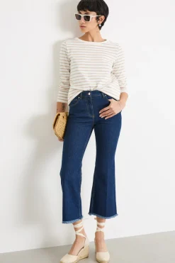 Jeans crop con fondo svasato - Blu