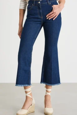Jeans crop con fondo svasato - Blu