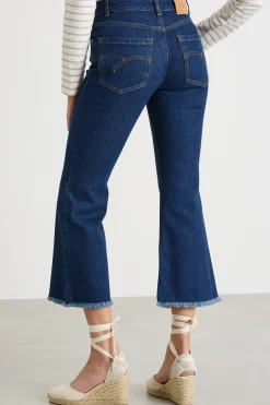 Jeans crop con fondo svasato - Blu
