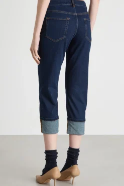 Jeans crop con risvolto - Blu