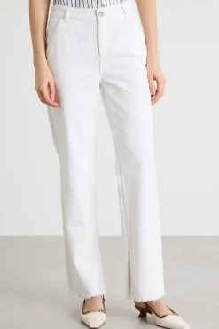 Jeans dritti con orlo sfrangiato - Bianco