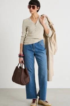 Jeans dritti con orlo sfrangiato - Blu