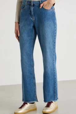 Jeans dritti con orlo sfrangiato - Blu