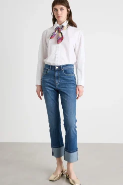 Jeans dritto con risvolto alto - Blu