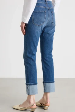 Jeans dritto con risvolto alto - Blu