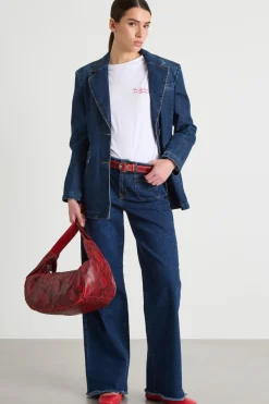 Jeans dritto e ampio con tasche applicate - Blu