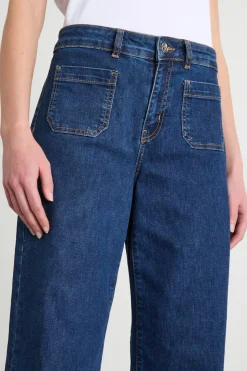 Jeans dritto e ampio con tasche applicate - Blu