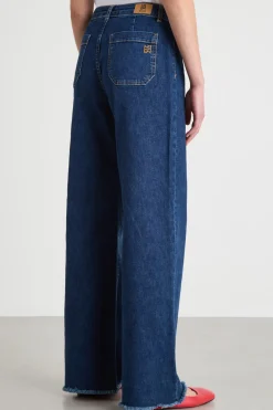 Jeans dritto e ampio con tasche applicate - Blu