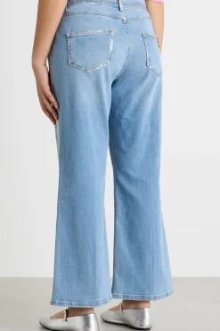 Jeans flare con impunture - Azzurro
