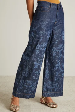 Jeans in denim a fiori - Blu