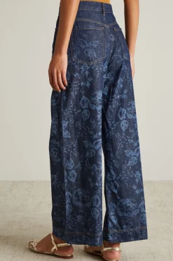 Jeans in denim a fiori - Blu