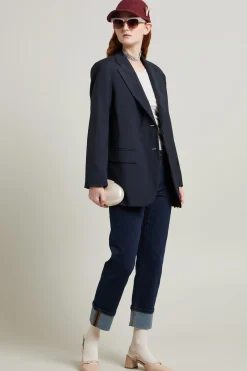 Jeans in denim con risvolto - Blu Scuro