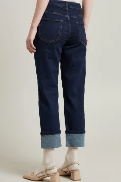 Jeans in denim con risvolto - Blu Scuro