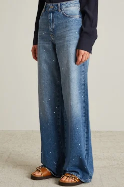 Jeans morbidi con strass - Azzurro Denim