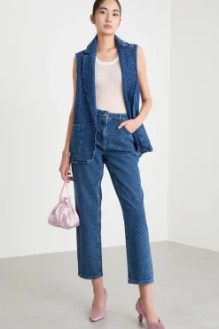 Jeans regular fit con strass - Blu