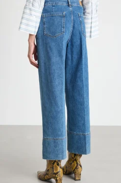 Jeans stretch con orlo impunturato - Blu