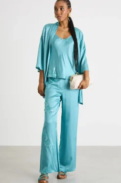 Kimono corto con paillettes - Azzurro