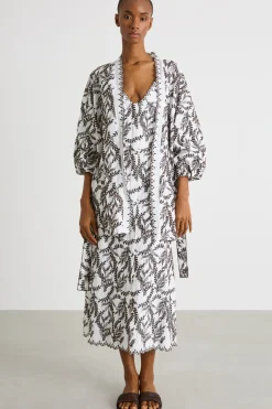 Kimono in popeline ricamato - Bianco Marrone