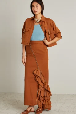 Long gabardine skirt - Terracotta